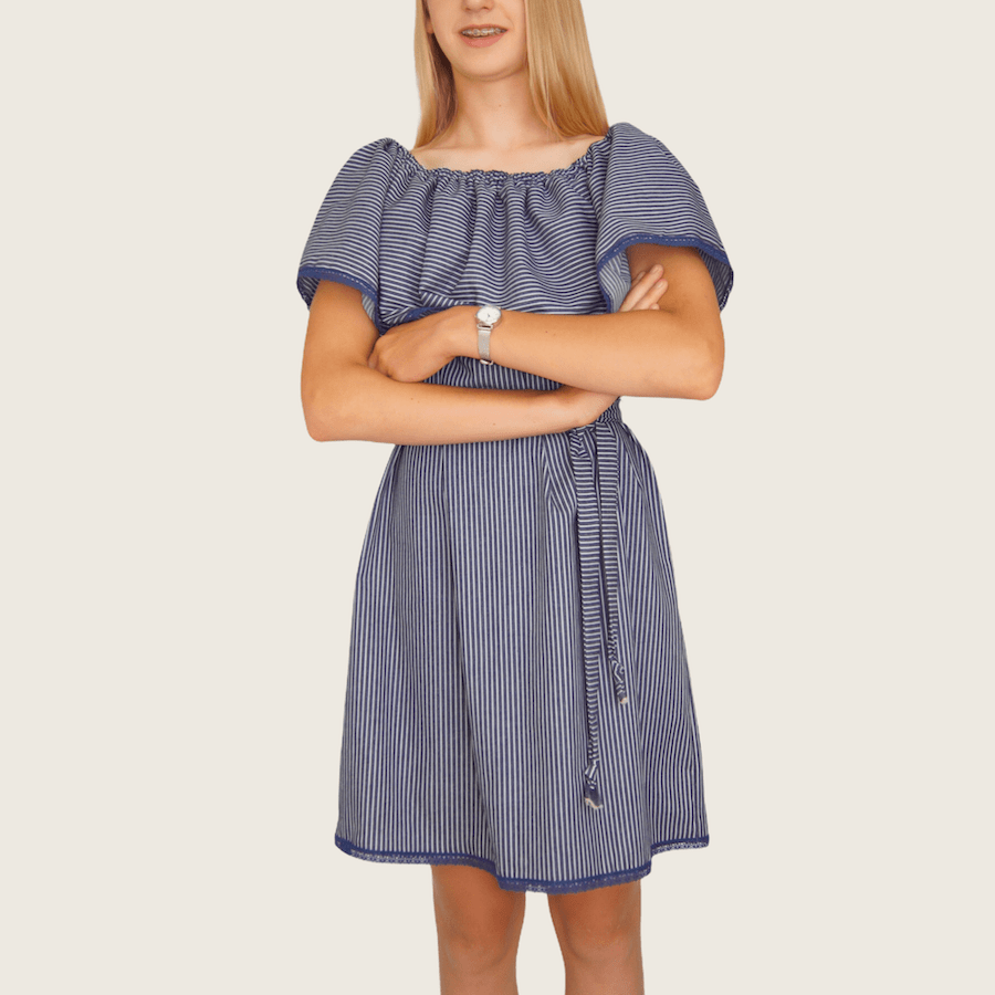 Robe courte bleu rayé blanc<br>Limitée 2 pièces – Image 3